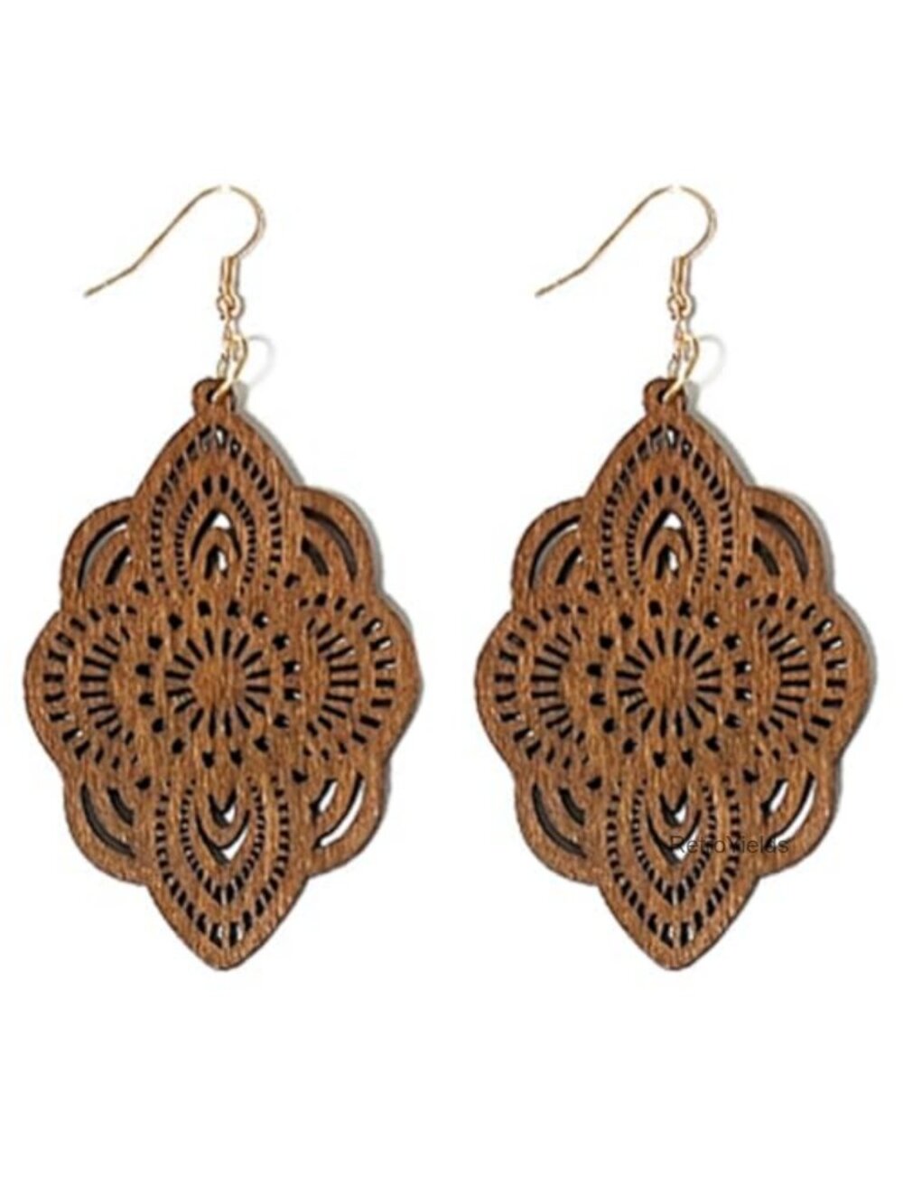 Bohemian Wood Dangle Earrings Natural Geometric Handmade Lightweight Statement